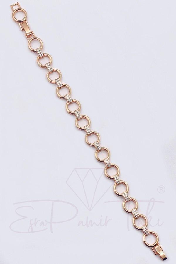 Zirkon Taşlı Rose Gold Renk Vıp Çelik Bileklik - Image 1