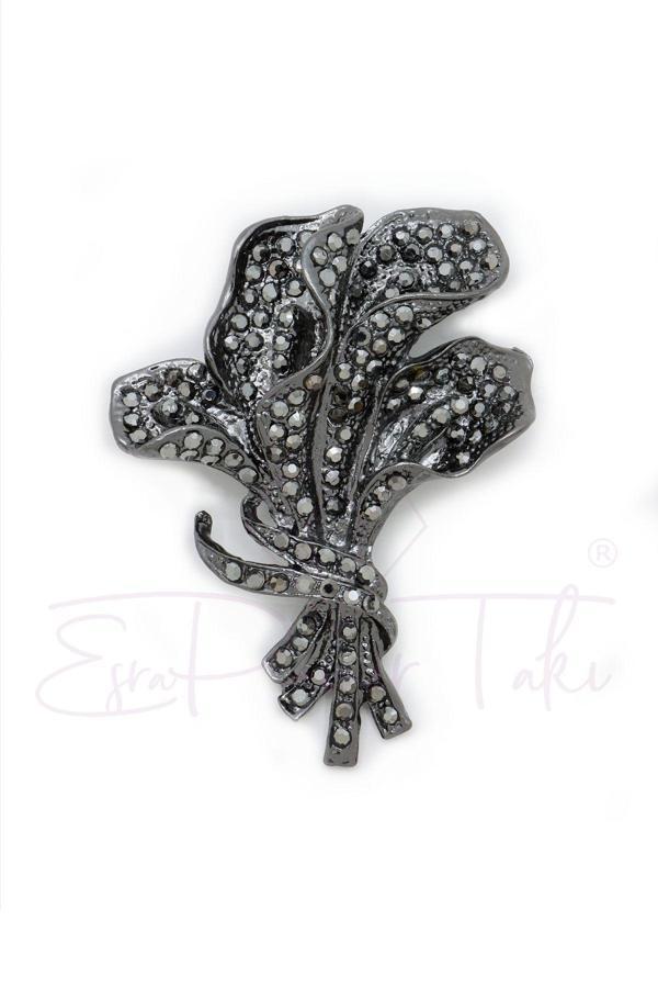 Bronz Renk Markazit Taşlı Buket Broş - Image 1