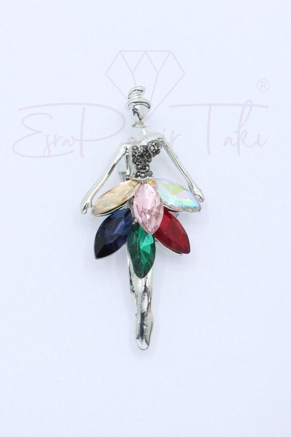 Renkli Kristal Taşlı Balerin Broş - Image 1