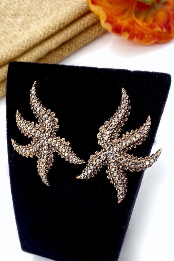 Markazit Taşlı Bronz Renk Yıldız Küpe - Image 1