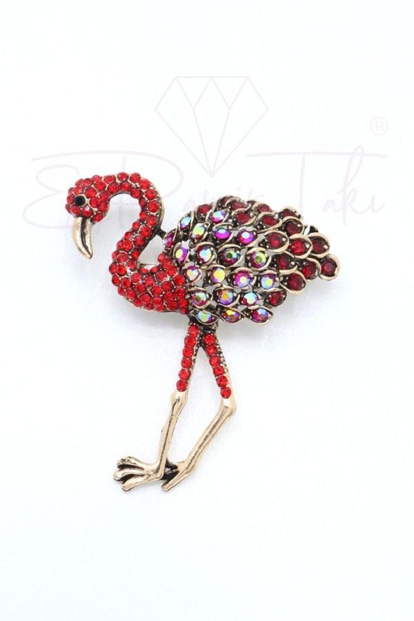 Kırmızı Zirkon Taş Flamingo Broş - Image 1