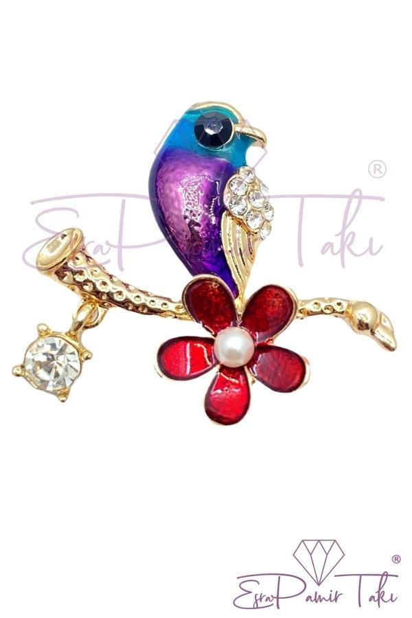 Sallantılı Taşlı Kuş Broş - Image 1