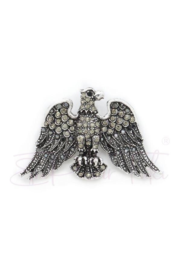 Taşlı Gümüş Renk Kartal Broş - Image 1