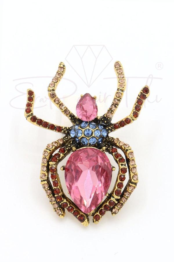 Zirkon Ve Pembe Taşlı Örümcek Broş - Image 1