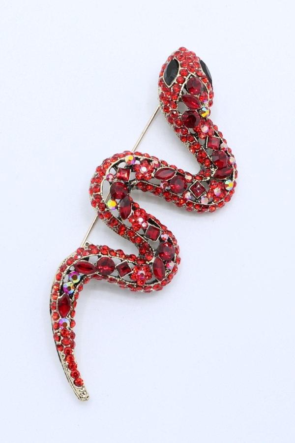 Kırmızı Zirkon Taşlı Yılan Broş - Image 1