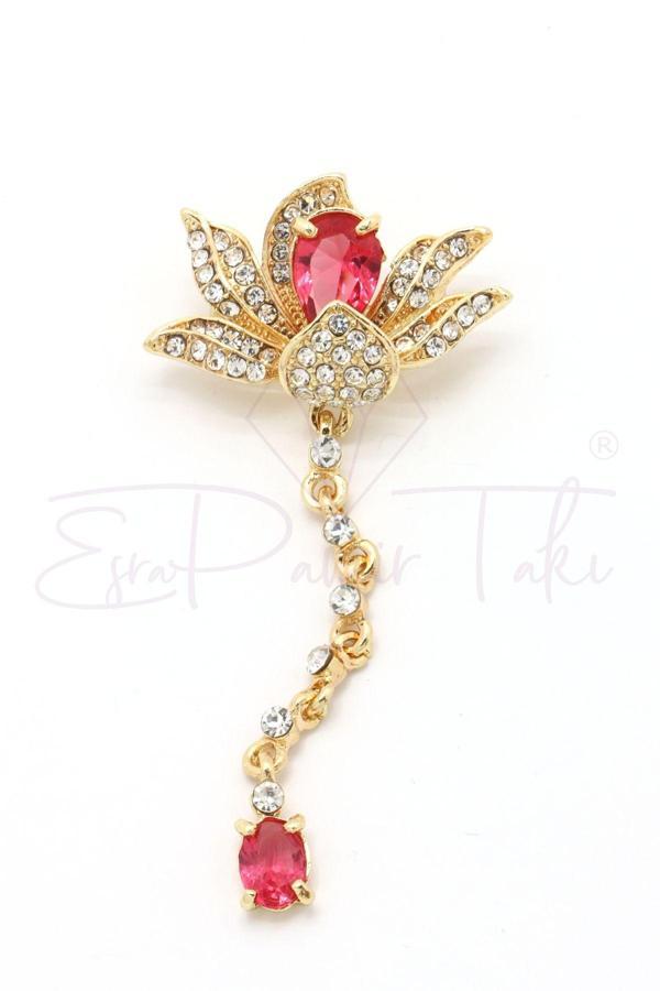 Pembe Zirkon Taşlı Sallantılı Çiçek Broş - Image 1