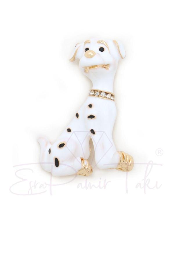 Taşlı Beyaz Dalmaçya Köpek Broş - Image 1
