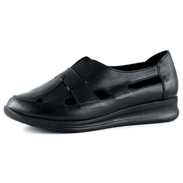 Aida Siyah Hakiki Deri Kesik Detaylı Lastikli Slip-On Günlük Ayakkabı - Image 1