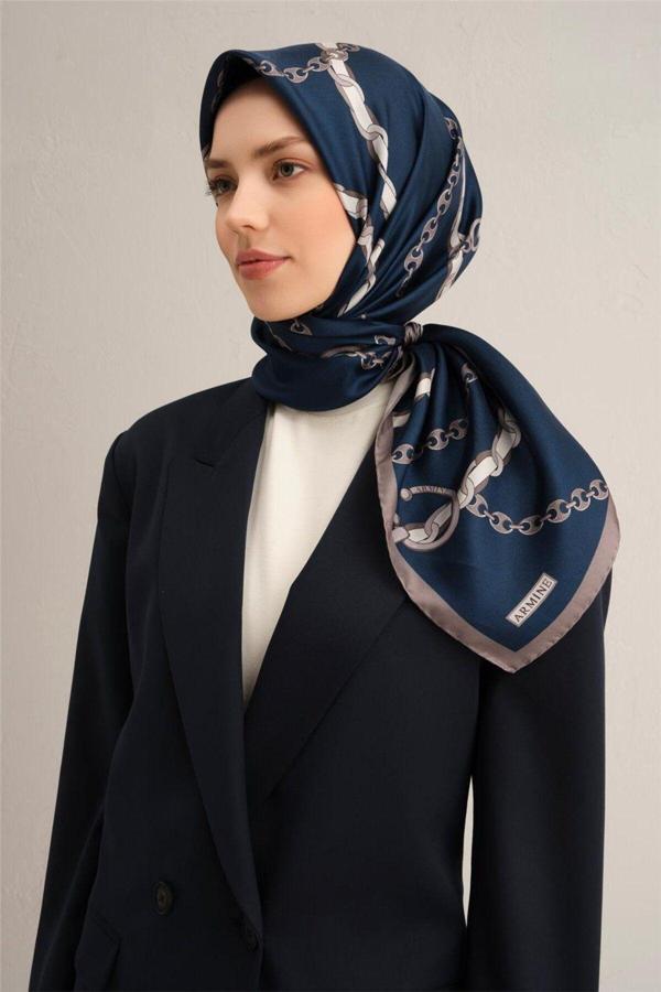 Armine Desenli Saf Ipek Twill Eşarp 9346- 13 - Image 1