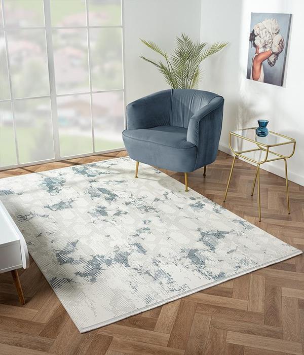 Nexus Koleksiyonu Saçaklı Halı NX009A Krem-Mavi - Image 1