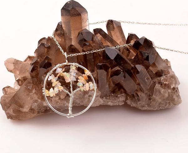 Taş Sandığı Opal Taşı Hayat Ağacı Gümüş Kolye - Image 1