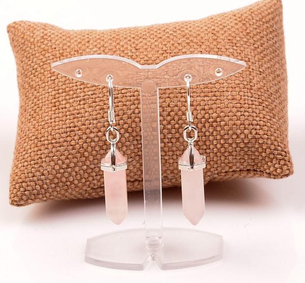 Taş Sandığı Pembe Kuvars Taşı Küpe - Gümüş Mengeç - Image 1