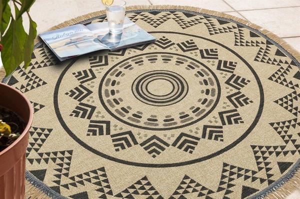 Eko Brooklyn Hasır Görünümlü Kaymaz Dokuma Modern Yuvarlak Kilim BRK08 Siyah - Image 1