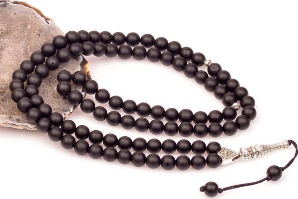 Taş Sandığı Mat Obsidyen Taşı Dua Tesbihi (8 mm) - Image 1