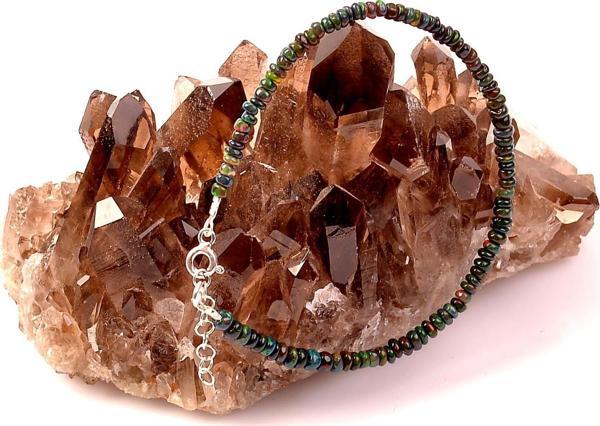 Taş Sandığı Siyah Opal Taşı Gümüş Bileklik - 3 mm - Image 1