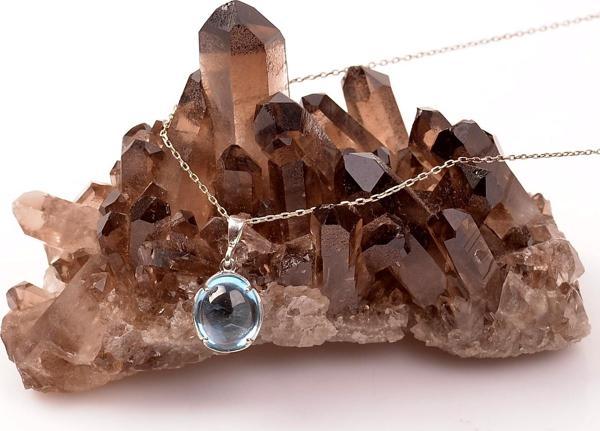 Taş Sandığı Mavi Topaz Taşı Gümüş Kolye - Image 1