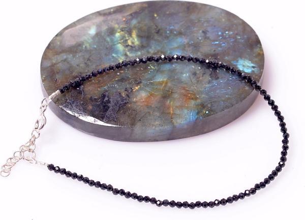 Taş Sandığı Siyah Spinel Taşı Gümüş Bileklik - 2 mm - Image 1