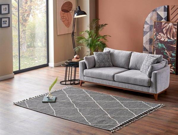 Soho Koleksiyonu Hav vermeyen özel ipler ile üretilen etnik örgü desenli Halı SH02 Gri - Image 1