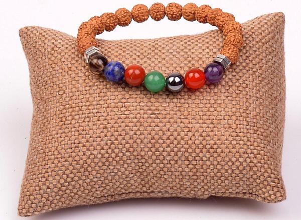 Taş Sandığı Çakra Taşlarından Bileklik ( 8 mm ) - Rudraksha Tohumlu - - Image 1