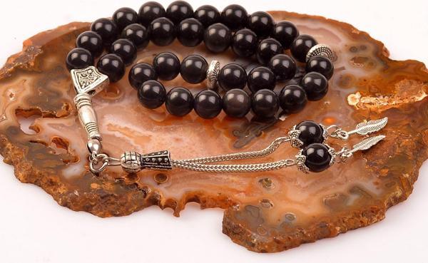 Taş Sandığı Obsidyen Taşı Tesbih ( 8 mm ) - Yüksek Kalite - - Image 1