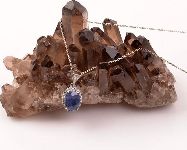 Taş Sandığı Safir Taşı Gümüş Kolye - Taş Çerçeveli - Image 1