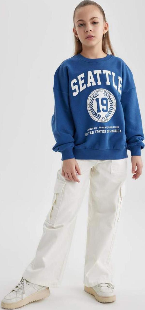 Defacto Kız Çocuk Kargo Fit Geniş Paça Jean Pantolon B4956A8 - Image 1
