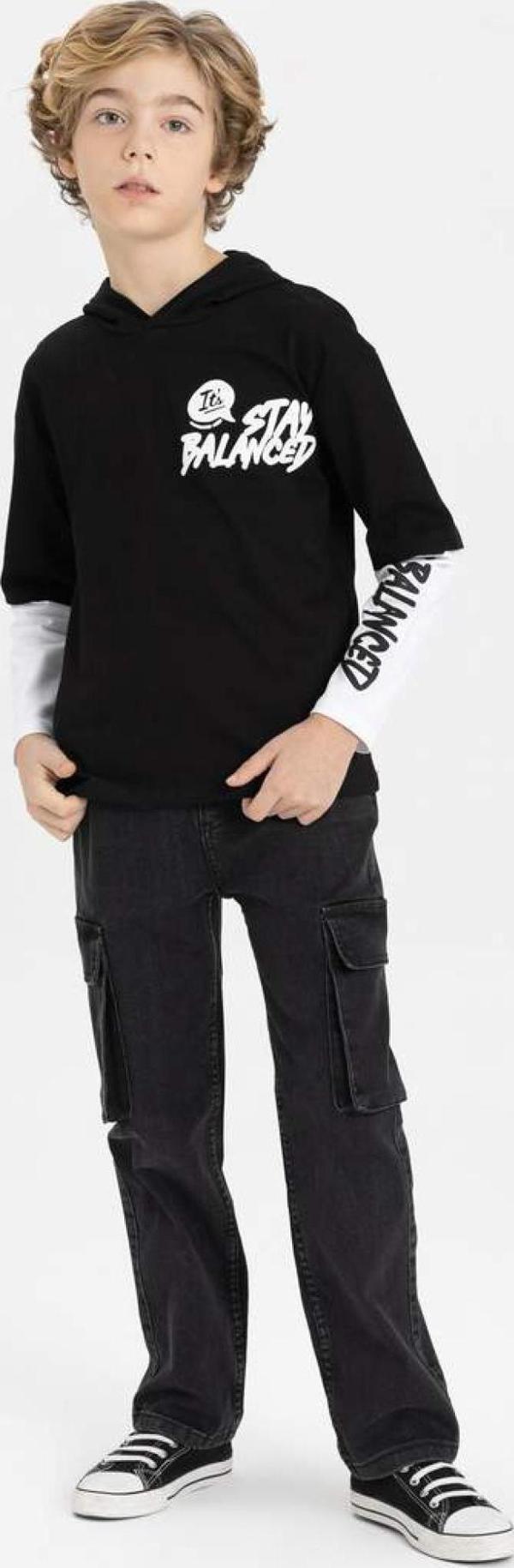Defacto B5526A8 Ss Erkek Çocuk Kargo Fit Düz Paça Jean Pantolon - Image 1