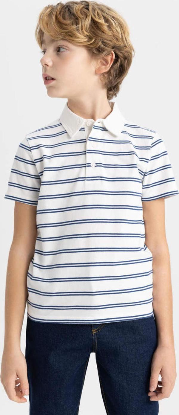 Defacto B6832A8 Ss Erkek Çocuk Çizgili Pike Kısa Kollu Polo Tişört - Image 1