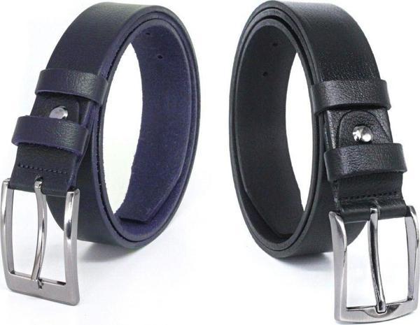 Livize 3,5Cm Siyah - Lacivert 2'Li %100 Manda Derisi Erkek Klasik Kemer - Image 1