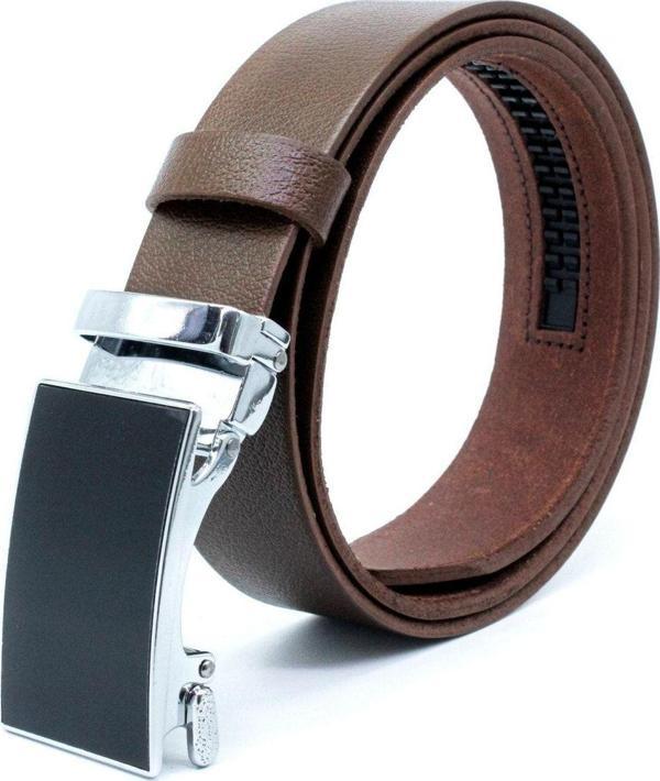 Livize Yerli Otomatik Tokalı Deliksiz Manda Derisi Klasik Erkek Kemeri Açık Kahverengi - Image 1