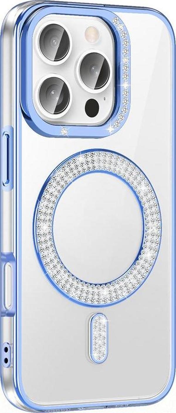 iPhone 16 Pro Kılıf Pırlanta Taş Tasarımlı M-safe Şarj Özellikli Karetta Silikon Kılıf - Image 1