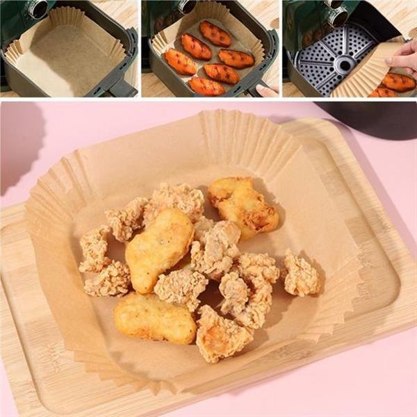 50 Adet Air Fryer Pişirme Kağıdı Tek Kullanımlık Yağ Geçirmez Yapışmaz Kare Tabak Model PVC-Findit - Image 1