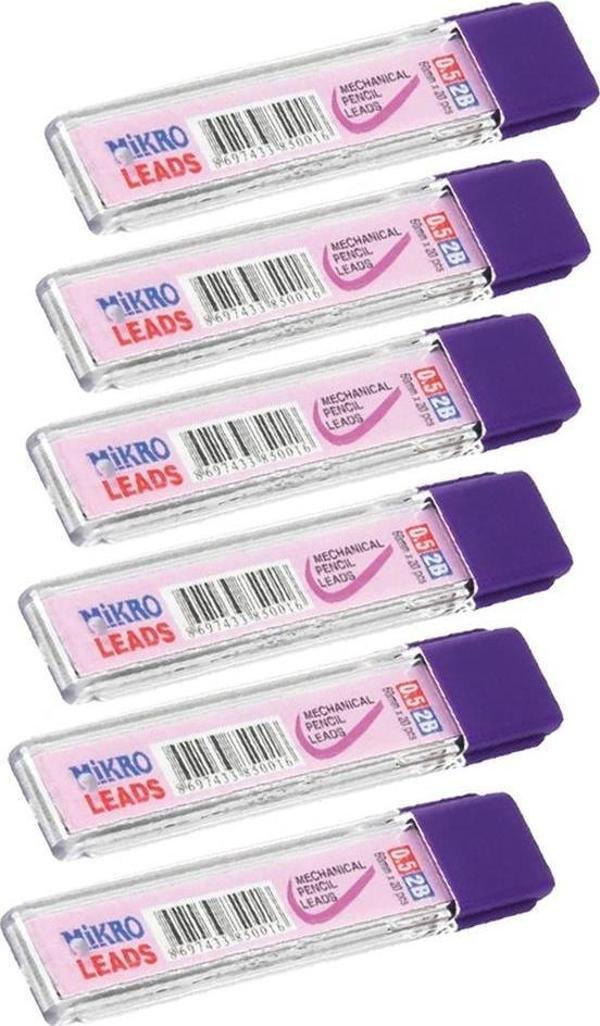 Kalem Ucu 2B 0,5 mm 6 Adet Mekanik Uçlu Otomatik Kurşun Kalem Ucu 2B 60mm x 0,5mm Siyah Mikro Uç Kısa - Image 1