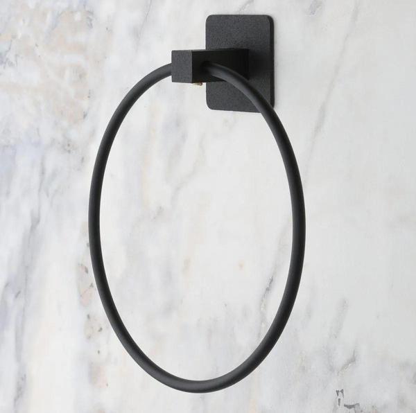 Banyo Dekoru için Yapışkanlı Paslanmaz Siyah Metal Yuvarlak Havluluk Tutucu - Image 1