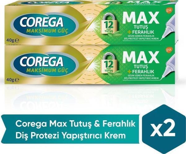 Corega Max Tutuş & Ferahlık Diş Protezi Yapıştırıcı Krem 40G X 2 Adet - Image 1