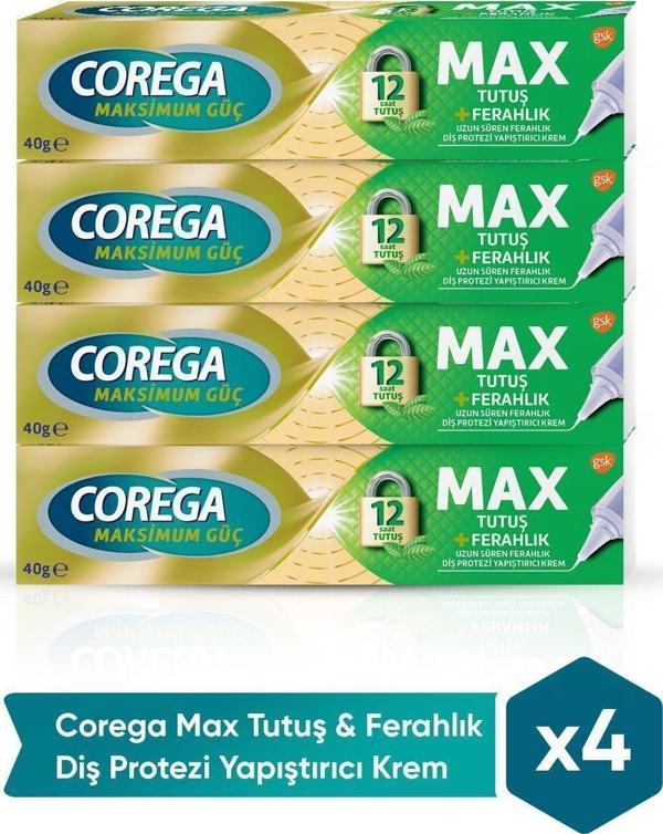 Corega Max Tutuş & Ferahlık Diş Protezi Yapıştırıcı Krem 40G X 4 Adet - Image 1