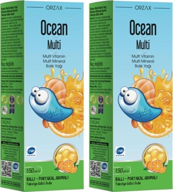 Ocean Multivitamin Multimineral Balık Yağı Ballı-Portakal Aromalı Şurup 150Ml 2 Li Paket - Image 1