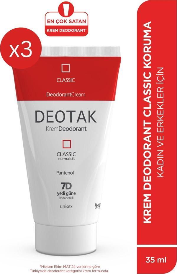 Deotak Classic Koruma 7 Güne Kadar Etkili Krem Deodorant 35 Ml X 3 Adet - Image 1