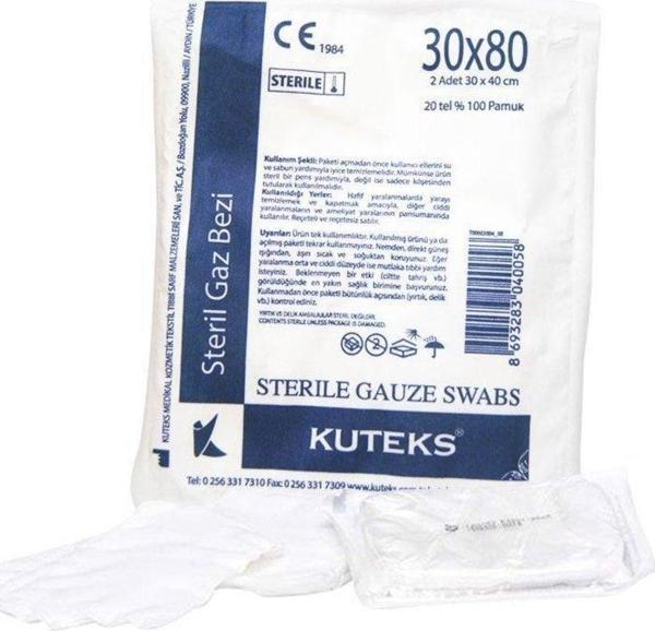 Kuteks Steril Gazlı Bez Hidrofil 2Li 30 Cm X 80 Cm - 10 Paket - Image 1