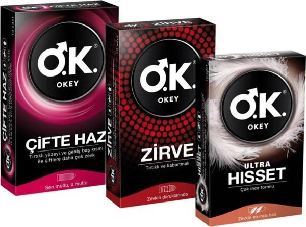 Okey 3 Kutu 3 Çeşit Prezervatif Çifte Haz Zirve Ultra Hisset - Image 1