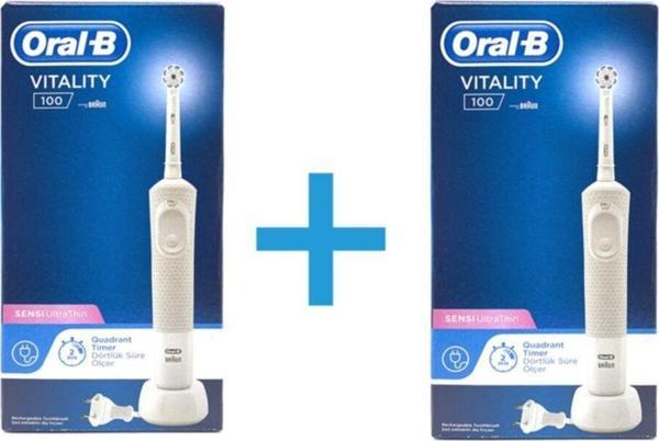 Oral-B Vitality 100 Quadrant Timer Sensi Ultra Thin Şarjlı Diş Fırçası 2 Adet - Image 1