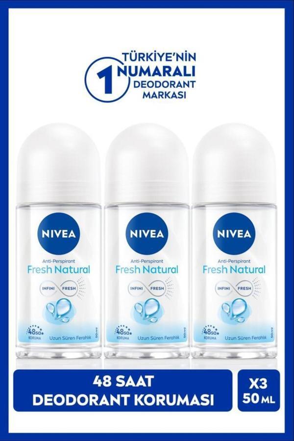 Nıvea Kadın Roll-On Deodorant Fresh Natural 50Ml, 48 Saat Koruma, X3 Adet - Image 1