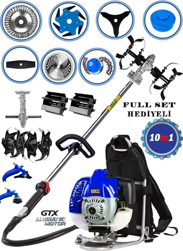 Eisenn German 10 In 1 Sparta 950 Scotte Sırt Tipi Tırpan Çim Ot Çalı Makinesi Full Aparat Hediyeli - Image 1