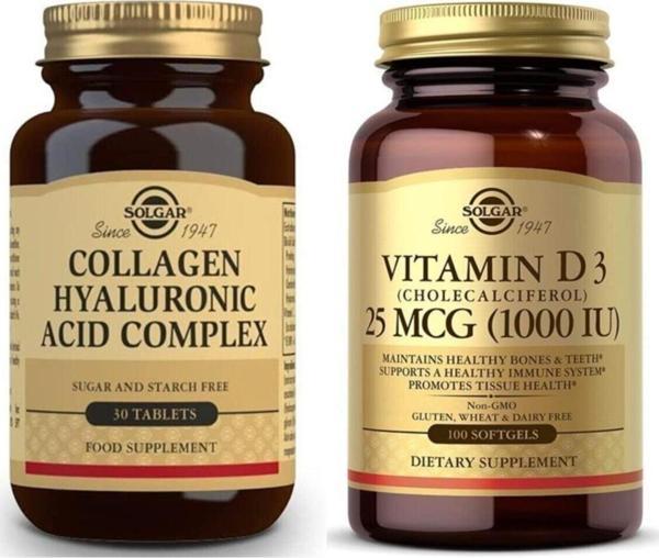 Solgar Hyaluronic Acid Collagen Complex 30 Tablet Vitamin D3 1000 Iu 100 Tablet - Image 1
