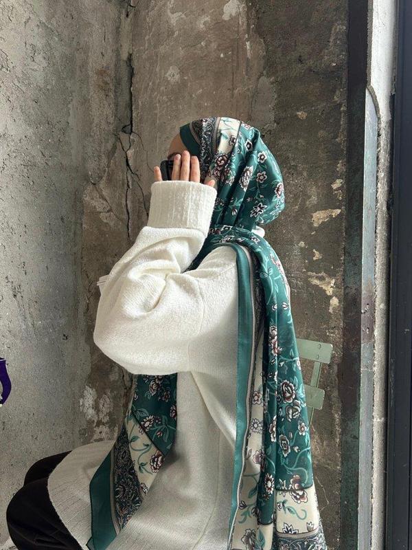 Pamuklu Vintage Desen Şal-Yeşil - Image 1