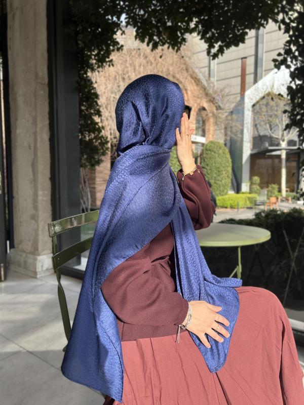 Taş Desen Pamuklu Jakar Şal-Mavi - Image 1