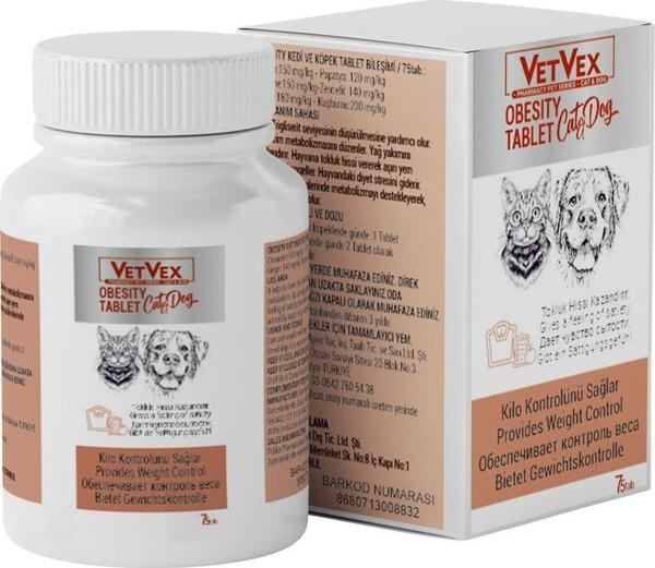 Vetvex Obesıty Tablet Kedi Ve Köpek Için Tokluk Hissi Oluşturur Sağlar 75 Tablet - - Image 1