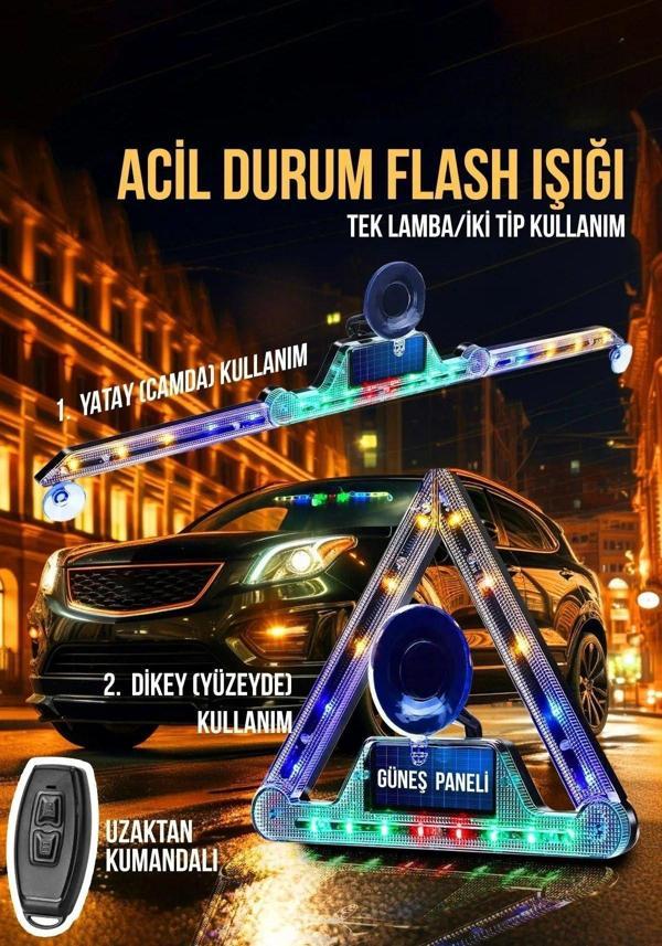 Reflektör Araç İçin Acil Durum 11 Farklı Çakar Led Deseni USB + Güneş Enerjili ve Kumandalı - Image 1