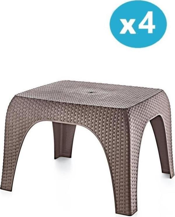 Omnipazar Hasır Desen Plastik Bahçe Balkon Plaj Şezlong Sehpa 4'lü Set Kahverengi - Image 1