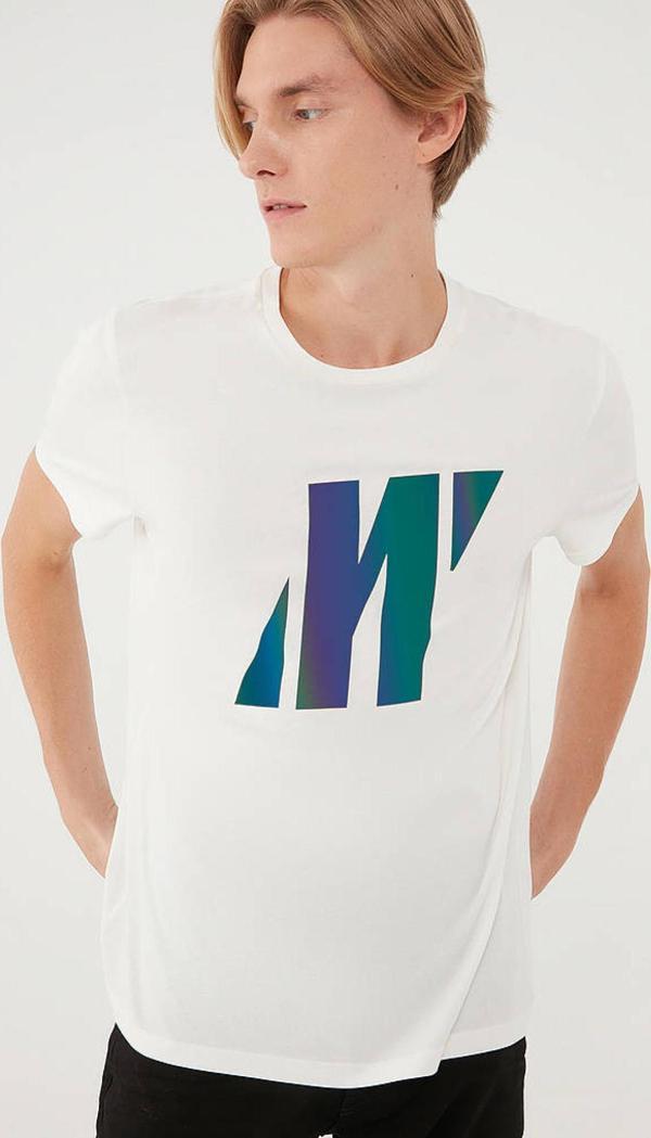 Mavi M066255-30701 Logo Baskılı Tişört Kırık Beyaz Erkek T-Shirt - Image 1